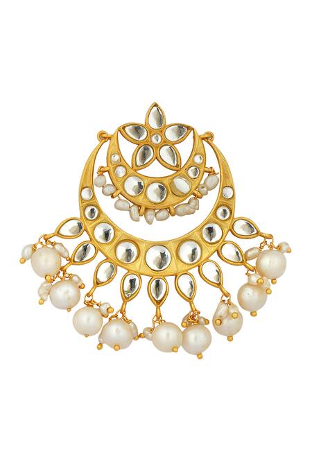 Shop_Zariin_Gold Plated Mirrors, Pearls Resham Embellished Chandbaalis _Online_at_Aza_Fashions