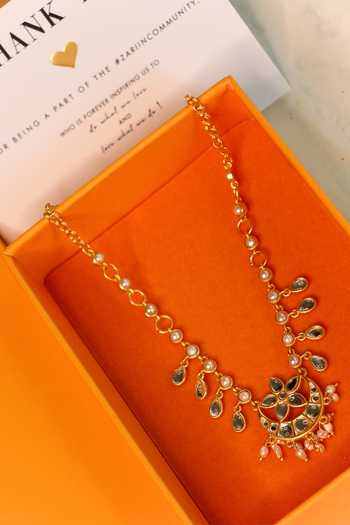 Buy_ZARIIN_Gold Plated Chaand Phool Mirror Polki Embellished Pendant Necklace_Online_at_Aza_Fashions