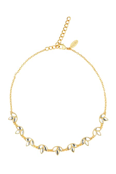 Shop Zariin Gold Plated Padma Mirror Polki Embellished Choker Necklace at Aza Fashions Shop_Zariin_Gold Plated Padma Mirror Polki Embellished Choker Necklace _at_Aza_Fashions
