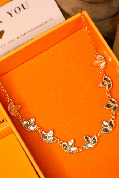 Buy Zariin Gold Plated Padma Mirror Polki Embellished Choker Necklace Online at Aza Fashions Buy_Zariin_Gold Plated Padma Mirror Polki Embellished Choker Necklace _Online_at_Aza_Fashions