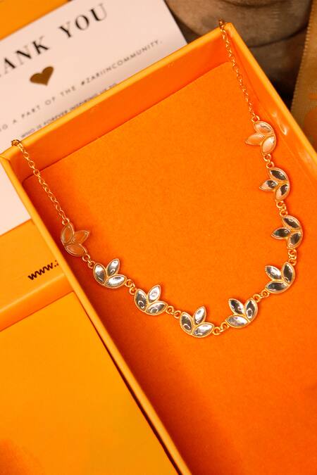 Shop Zariin Gold Plated Padma Mirror Polki Embellished Choker Necklace Online at Aza Fashions Shop_Zariin_Gold Plated Padma Mirror Polki Embellished Choker Necklace _Online_at_Aza_Fashions