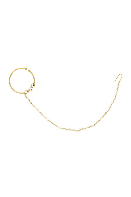 Shop_Zariin_Gold Plated Mirrors, Pearls Dream Fresh Water Embellished Nose Ring_at_Aza_Fashions