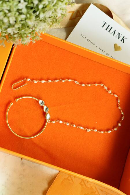 Zariin_Gold Plated Mirrors, Pearls Dream Fresh Water Embellished Nose Ring_Online_at_Aza_Fashions