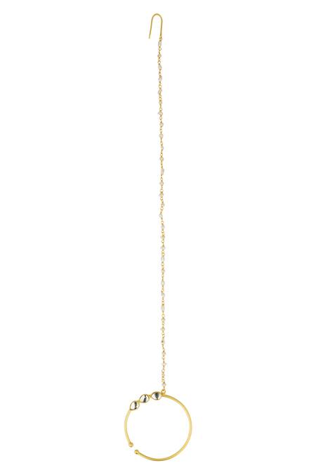 Shop_Zariin_Gold Plated Mirrors, Pearls Dream Fresh Water Embellished Nose Ring_Online_at_Aza_Fashions