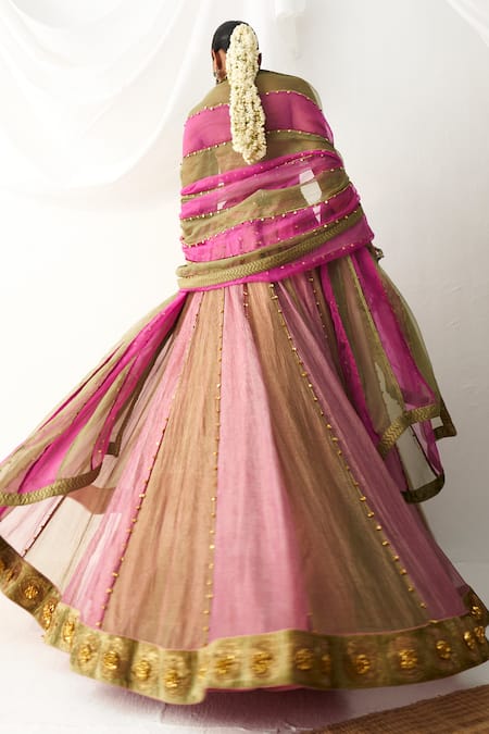 Shop Itrh Pink Tissue Gota Patti Halter Neck Colorblock Lehenga Set With Blouse at Aza Fashions Shop_Itrh_Pink Tissue Gota Patti Halter Neck Colorblock Lehenga Set With Blouse _at_Aza_Fashions