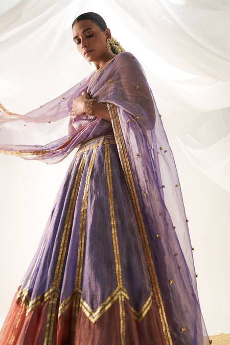 Shop Itrh Purple Tissue, Silk Gota Patti, Beads Scoop Neck Colorblock Work Lehenga Set Online at Aza Fashions Shop_Itrh_Purple Tissue, Silk Gota Patti, Beads Scoop Neck Colorblock Work Lehenga Set _Online_at_Aza_Fashions
