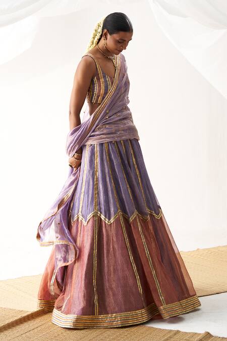 Itrh Purple Tissue, Silk Gota Patti, Beads Scoop Neck Colorblock Work Lehenga Set at Aza Fashions Itrh_Purple Tissue, Silk Gota Patti, Beads Scoop Neck Colorblock Work Lehenga Set _at_Aza_Fashions