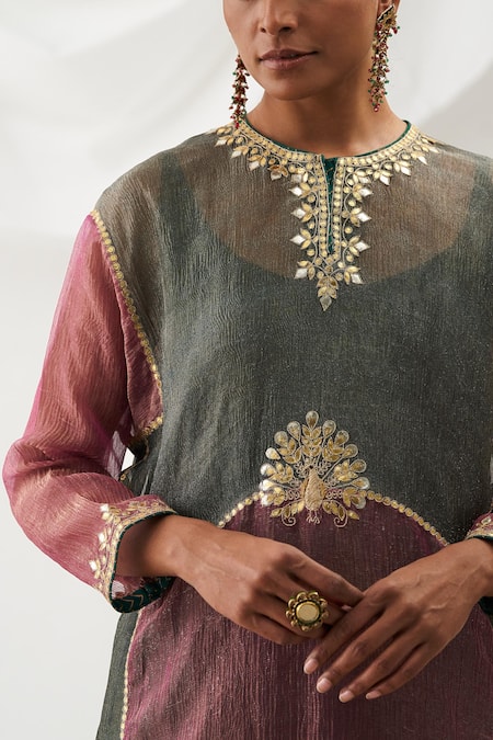 Buy Itrh Pink Tissue Gota Patti Round Neck Embroidered Kurta And Culotte Pant Set Online at Aza Fashions Buy_Itrh_Pink Tissue Gota Patti Round Neck Embroidered Kurta And Culotte Pant Set _Online_at_Aza_Fashions