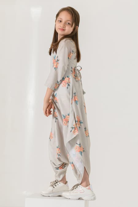 Shop_Pasha India_Green Cotton, Rayon Floral Print Dhoti Jumpsuit _at_Aza_Fashions