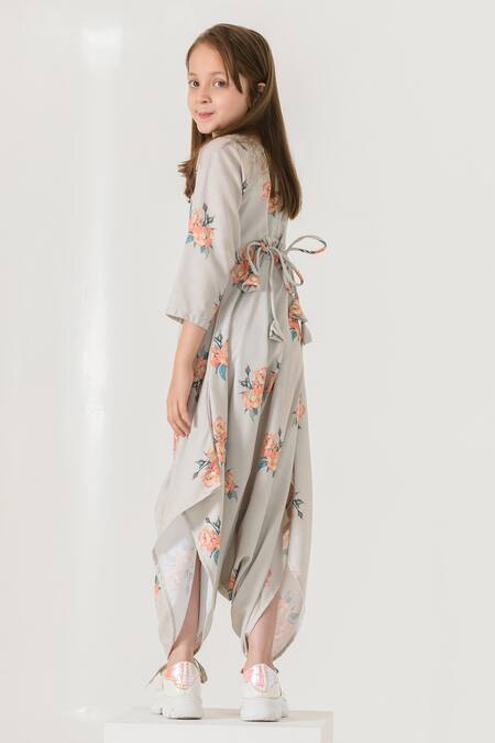 Pasha India_Green Cotton, Rayon Floral Print Dhoti Jumpsuit _Online_at_Aza_Fashions