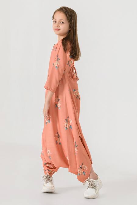 Pasha India Orange Cotton, Rayon Floral Pattern Dhoti Jumpsuit Online at Aza Fashions Pasha India_Orange Cotton, Rayon Floral Pattern Dhoti Jumpsuit _Online_at_Aza_Fashions
