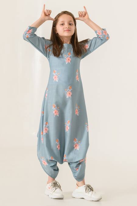 Pasha India Green Cotton, Rayon Embroidery Floral Work Dhoti Jumpsuit Online at Aza Fashions Pasha India_Green Cotton, Rayon Embroidery Floral Work Dhoti Jumpsuit _Online_at_Aza_Fashions