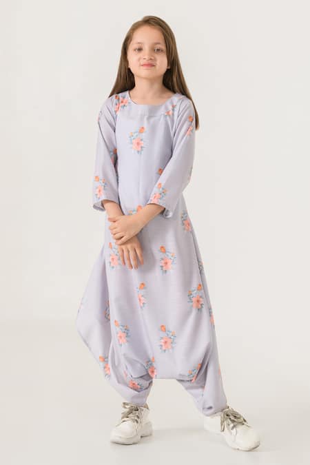 Pasha India Grey Cotton, Rayon Printed Dhoti Jumpsuit