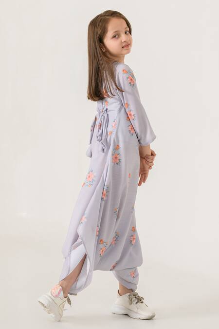 Pasha India_Grey Cotton, Rayon Printed Dhoti Jumpsuit _Online_at_Aza_Fashions