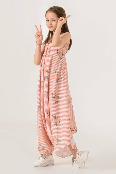 Shop_Pasha India_Orange Cotton, Rayon Embroidery Striped Pattern Palazzo Jumpsuit _Online_at_Aza_Fashions