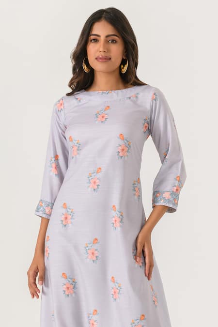 Buy Pasha India Grey Cotton, Rayon Embroidery Round Neck Printed Dhoti Jumpsuit Online at Aza Fashions Buy_Pasha India_Grey Cotton, Rayon Embroidery Round Neck Printed Dhoti Jumpsuit_Online_at_Aza_Fashions