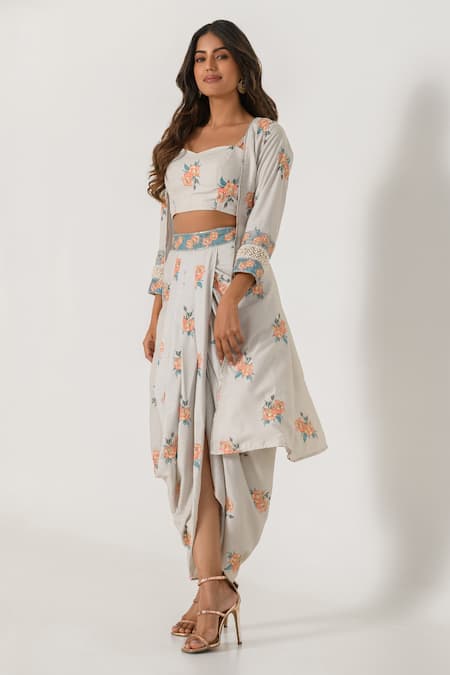 Pasha India Floral Cape & Lungi Skirt Set 