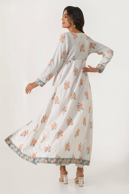 Shop Pasha India Green Cotton, Rayon Embroidery, Sequins, Zari V-neck Floral Print Cape Pant Set at Aza Fashions Shop_Pasha India_Green Cotton, Rayon Embroidery, Sequins, Zari V-neck Floral Print Cape Pant Set _at_Aza_Fashions