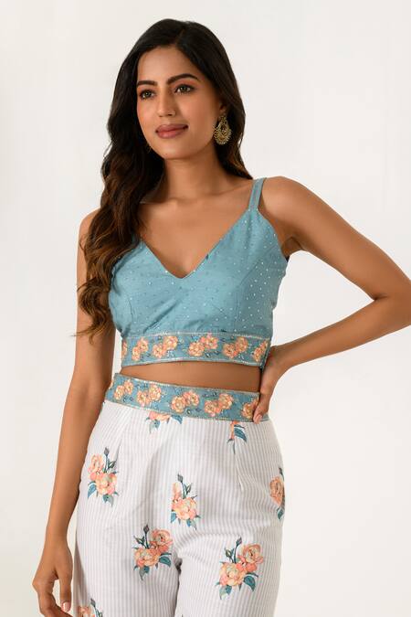 Shop Pasha India Green Cotton, Rayon Embroidery, Sequins, Zari V-neck Floral Print Cape Pant Set Online at Aza Fashions Shop_Pasha India_Green Cotton, Rayon Embroidery, Sequins, Zari V-neck Floral Print Cape Pant Set _Online_at_Aza_Fashions