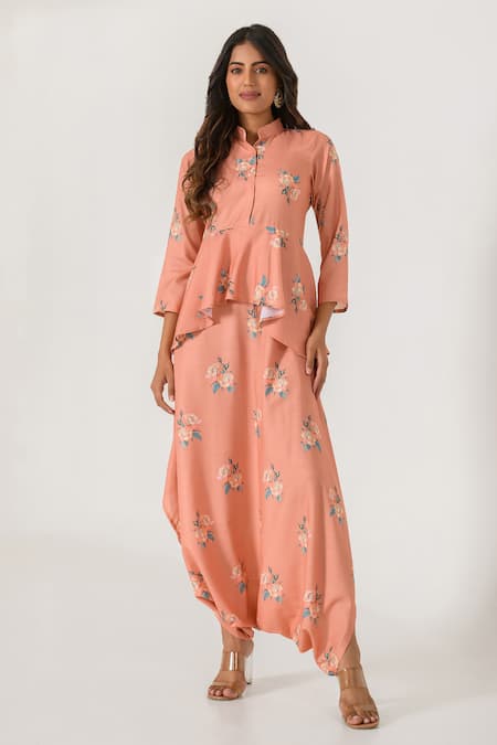 Pasha India Floral Pattern Peplum Dhoti Jumpsuit 