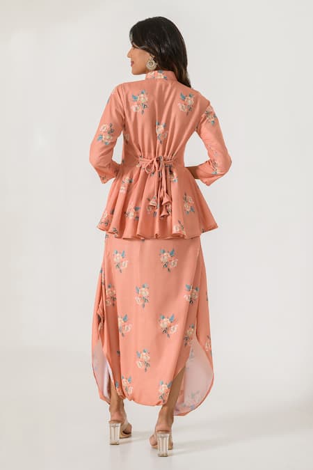 Shop_Pasha India_Orange Cotton, Rayon Embroidery Bandeau Neck Floral Peplum Dhoti Jumpsuit _at_Aza_Fashions