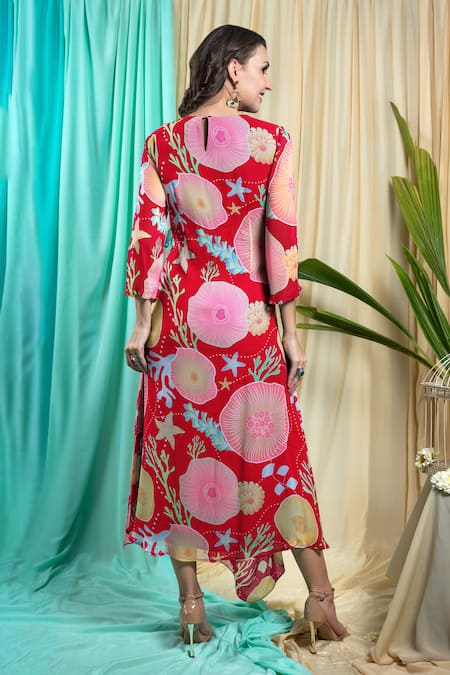 Seams Pret And Couture Ezra Bloom Print Cowl Drape Dress 