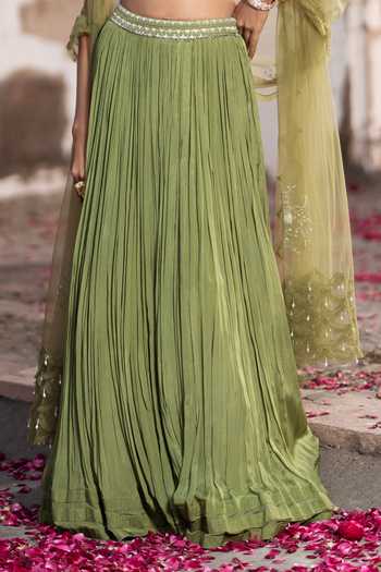 Seeaash Green Chinnon Embroidery Sequin U Neck Lehenga Blouse Set 3