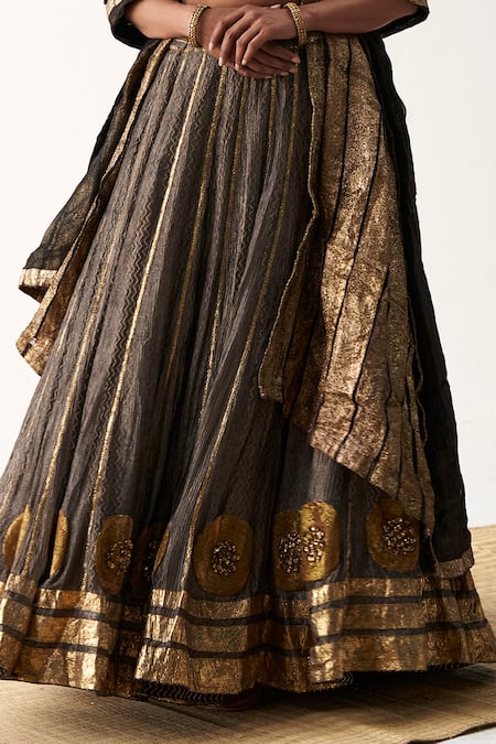 Itrh Black Tissue Gota Patti, Embroidery Round Neck Hand Lehenga Set Online at Aza Fashions Itrh_Black Tissue Gota Patti, Embroidery Round Neck Hand Lehenga Set _Online_at_Aza_Fashions