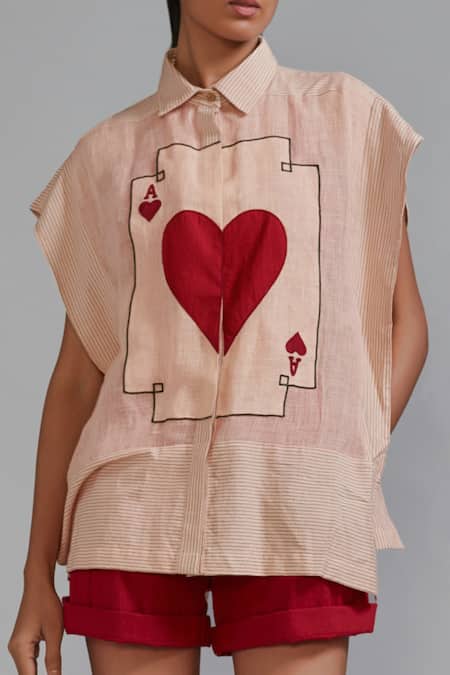 Buy_MATI_1_Pink Collared Ace Hearts Kaftan Shirt And Shorts Set _Online_at_Aza_Fashions