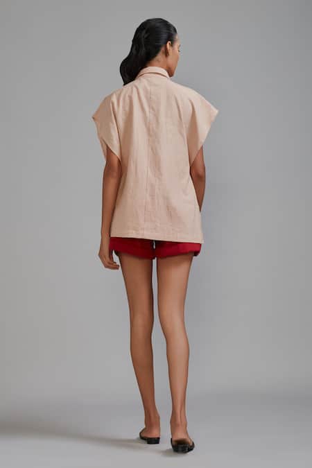 Shop_Mati_Pink Linen Embroidery Collared Ace Shirt _at_Aza_Fashions