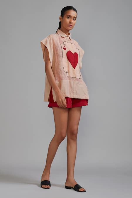 Mati_Pink Linen Embroidery Collared Ace Shirt _Online_at_Aza_Fashions