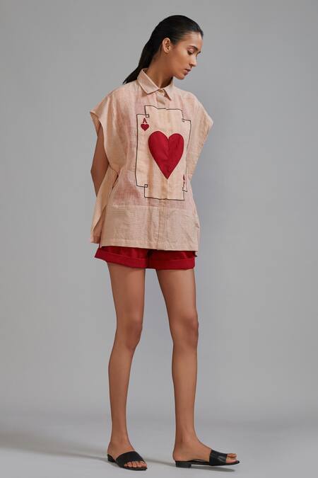 Buy_Mati_Pink Linen Embroidery Collared Ace Shirt _Online_at_Aza_Fashions