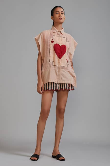 Shop_Mati_Pink Linen Embroidery Collared Ace Shirt _Online_at_Aza_Fashions