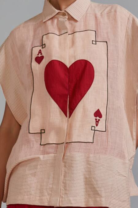 Buy_Mati_Pink Linen Embroidery Collared Ace Shirt 