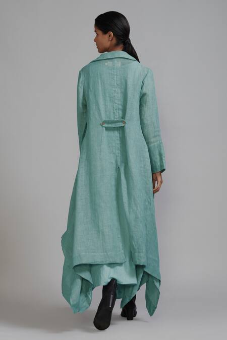 Shop MATI_1 Purple Linen Boat Neck, Collared Vari Aakaar Dress With Asymmetric Trench Jacket at Aza Fashions Shop_MATI_1_Purple Linen Boat Neck, Collared Vari Aakaar Dress With Asymmetric Trench Jacket _at_Aza_Fashions