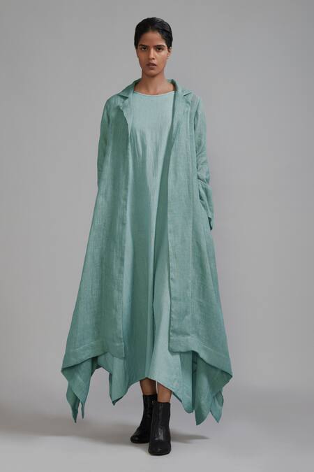 Buy MATI_1 Purple Linen Boat Neck, Collared Vari Aakaar Dress With Asymmetric Trench Jacket Online at Aza Fashions Buy_MATI_1_Purple Linen Boat Neck, Collared Vari Aakaar Dress With Asymmetric Trench Jacket _Online_at_Aza_Fashions