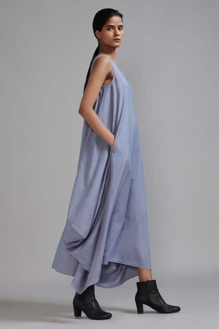 MATI_1 Purple Handloom Cotton Boat Neck Vari Aakaar Cowl Dress Online at Aza Fashions MATI_1_Purple Handloom Cotton Boat Neck Vari Aakaar Cowl Dress _Online_at_Aza_Fashions