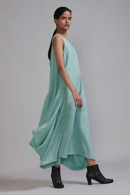 MATI_1 Purple Handloom Cotton Boat Neck Vari Aakaar Draped Dress Online at Aza Fashions MATI_1_Purple Handloom Cotton Boat Neck Vari Aakaar Draped Dress _Online_at_Aza_Fashions