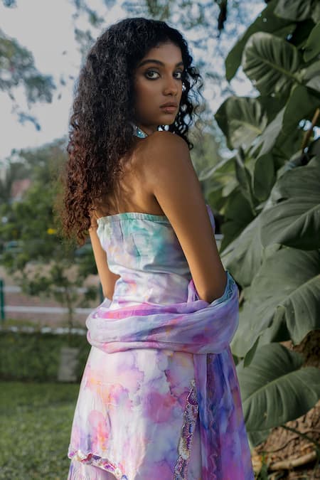 Shop 17:17 By Simmi Saboo Purple Chiffon Paint Brush Effect Halter Neck James Kurta And Sharara Set at Aza Fashions Shop_17:17 By Simmi Saboo_Purple Chiffon Paint Brush Effect Halter Neck James Kurta And Sharara Set _at_Aza_Fashions