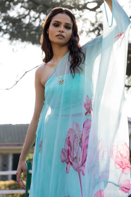 Buy 17:17 By Simmi Saboo Blue Chiffon Floral Bloom Cape Asymmetric Neck Jamilla Pattern And Palazzo Set Online at Aza Fashions Buy_17:17 By Simmi Saboo_Blue Chiffon Floral Bloom Cape Asymmetric Neck Jamilla Pattern And Palazzo Set _Online_at_Aza_Fashions