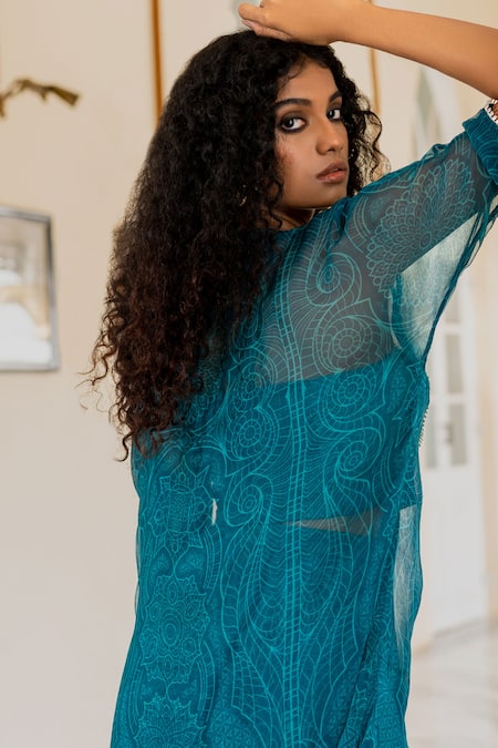 Shop 17:17 By Simmi Saboo Blue Chiffon Floral Mandala Round Neck Mia Pattern Kurta With Harem Pant at Aza Fashions Shop_17:17 By Simmi Saboo_Blue Chiffon Floral Mandala Round Neck Mia Pattern Kurta With Harem Pant _at_Aza_Fashions