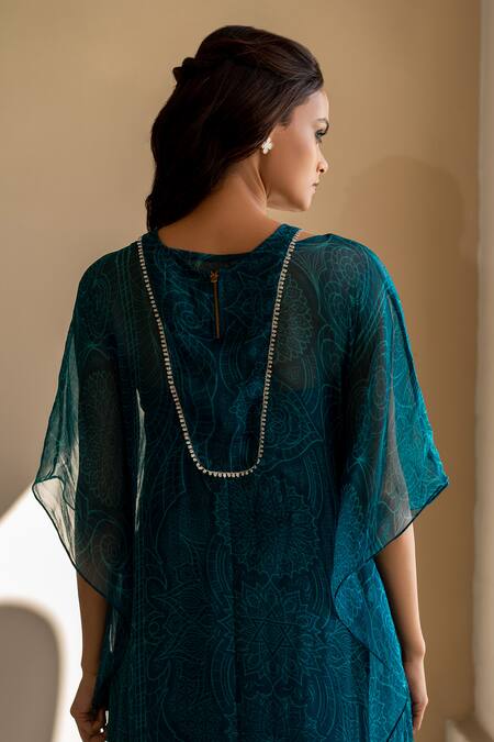 Buy 17:17 By Simmi Saboo Blue Chiffon Crystals Round Neck Nova Floral Mandala Pattern Kaftan Online at Aza Fashions Buy_17:17 By Simmi Saboo_Blue Chiffon Crystals Round Neck Nova Floral Mandala Pattern Kaftan _Online_at_Aza_Fashions