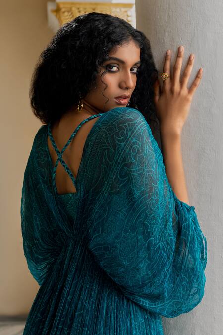 Shop 17:17 By Simmi Saboo Blue Chiffon Embroidery Square Neck Rooh Floral Pattern Pull-over With Dress Online at Aza Fashions Shop_17:17 By Simmi Saboo_Blue Chiffon Embroidery Square Neck Rooh Floral Pattern Pull-over With Dress _Online_at_Aza_Fashions