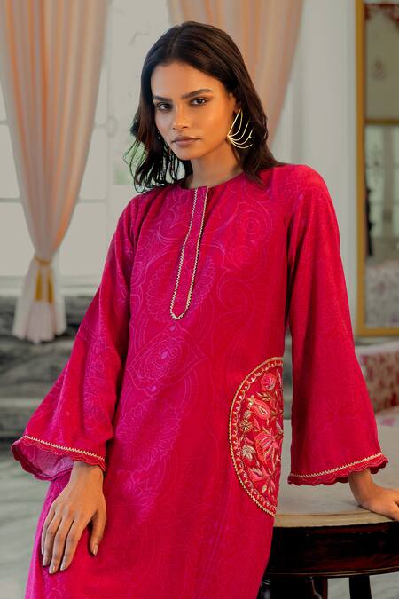 Shop 17:17 By Simmi Saboo Pink Muslin Placement Embroidery Sebastian Mandala Pattern Kurta With Pant Online at Aza Fashions Shop_17:17 By Simmi Saboo_Pink Muslin Placement Embroidery Sebastian Mandala Pattern Kurta With Pant _Online_at_Aza_Fashions