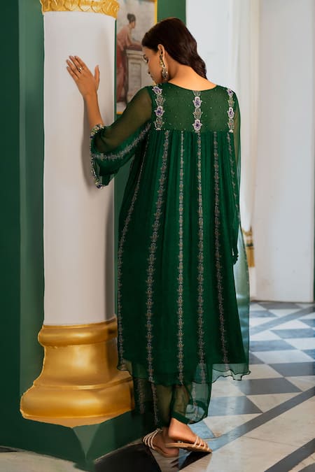 Shop 17:17 By Simmi Saboo Green Chiffon Placement Embellished Tuna Pattern Pakistani Kurta With Pant at Aza Fashions Shop_17:17 By Simmi Saboo_Green Chiffon Placement Embellished Tuna Pattern Pakistani Kurta With Pant _at_Aza_Fashions