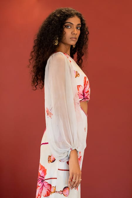 17:17 By Simmi Saboo_Off White Muslin Embroidery One Shoulder Aabida Waist Cut Jumpsuit _Online_at_Aza_Fashions