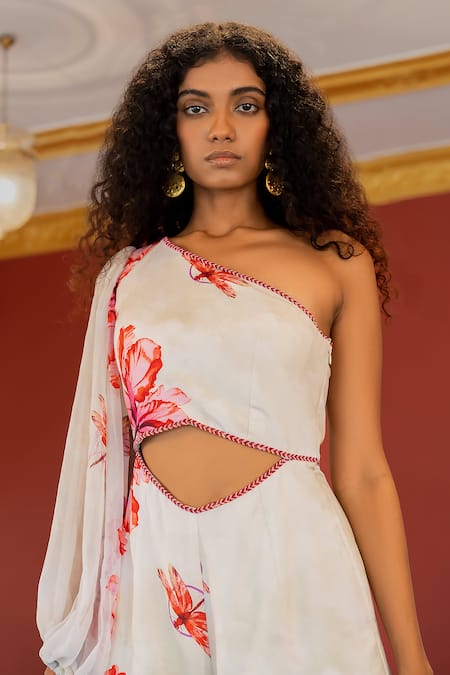 Buy_17:17 By Simmi Saboo_Off White Muslin Embroidery One Shoulder Aabida Waist Cut Jumpsuit _Online_at_Aza_Fashions