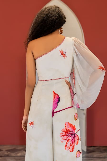 Shop_17:17 By Simmi Saboo_Off White Muslin Embroidery One Shoulder Aabida Waist Cut Jumpsuit _Online_at_Aza_Fashions