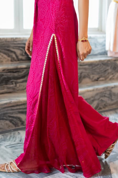 Buy_17:17 By Simmi Saboo_Pink Muslin Embroidery Halter Neck Bubbles Jumpsuit _Online_at_Aza_Fashions