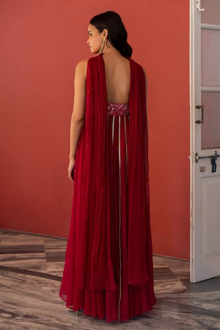 Shop 17:17 By Simmi Saboo Pink Chiffon Embroidery, Cut Work Square Neck Bubbletea Anarkali Pant Set at Aza Fashions Shop_17:17 By Simmi Saboo_Pink Chiffon Embroidery, Cut Work Square Neck Bubbletea Anarkali Pant Set _at_Aza_Fashions